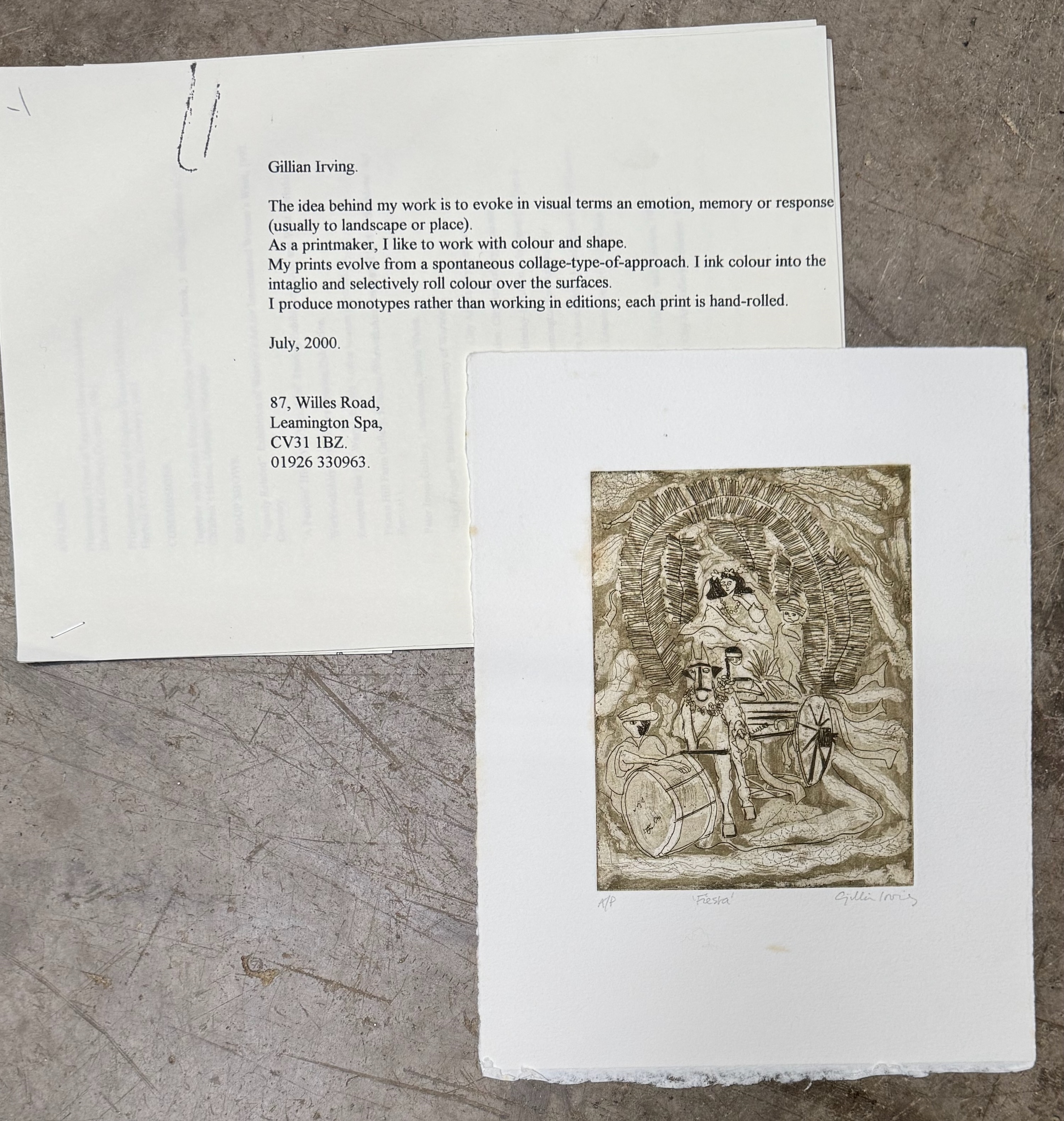 Artwork by Gillian Irving, Gillian Irving, Made of monotype colour print