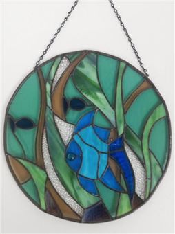 Irma Cote, Angel Fish Round Stained Glass Panel - Irma Cote