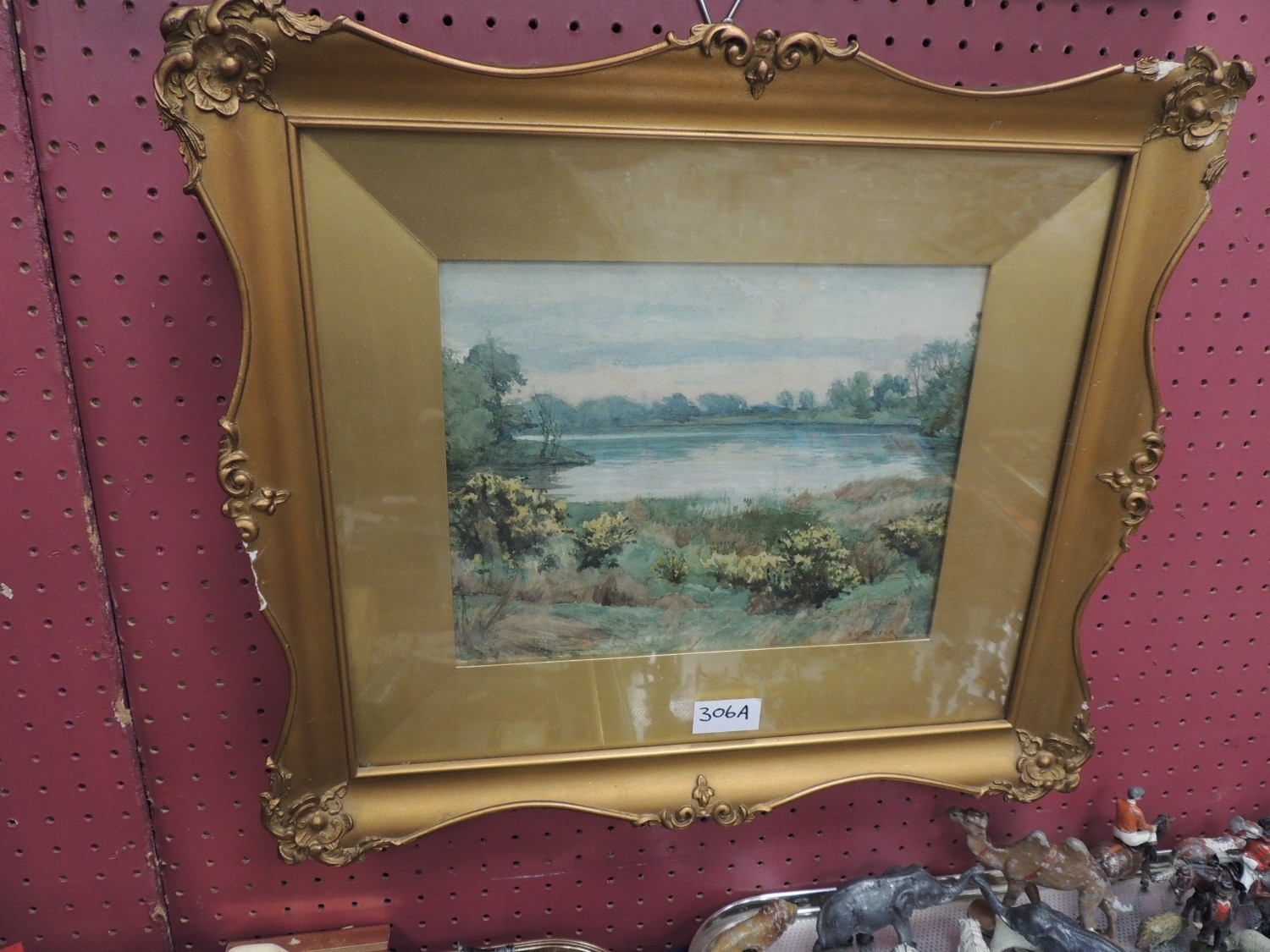 Artwork by Alfred Heaton Cooper, Yellow gorse at a lake side, Made of watercolour