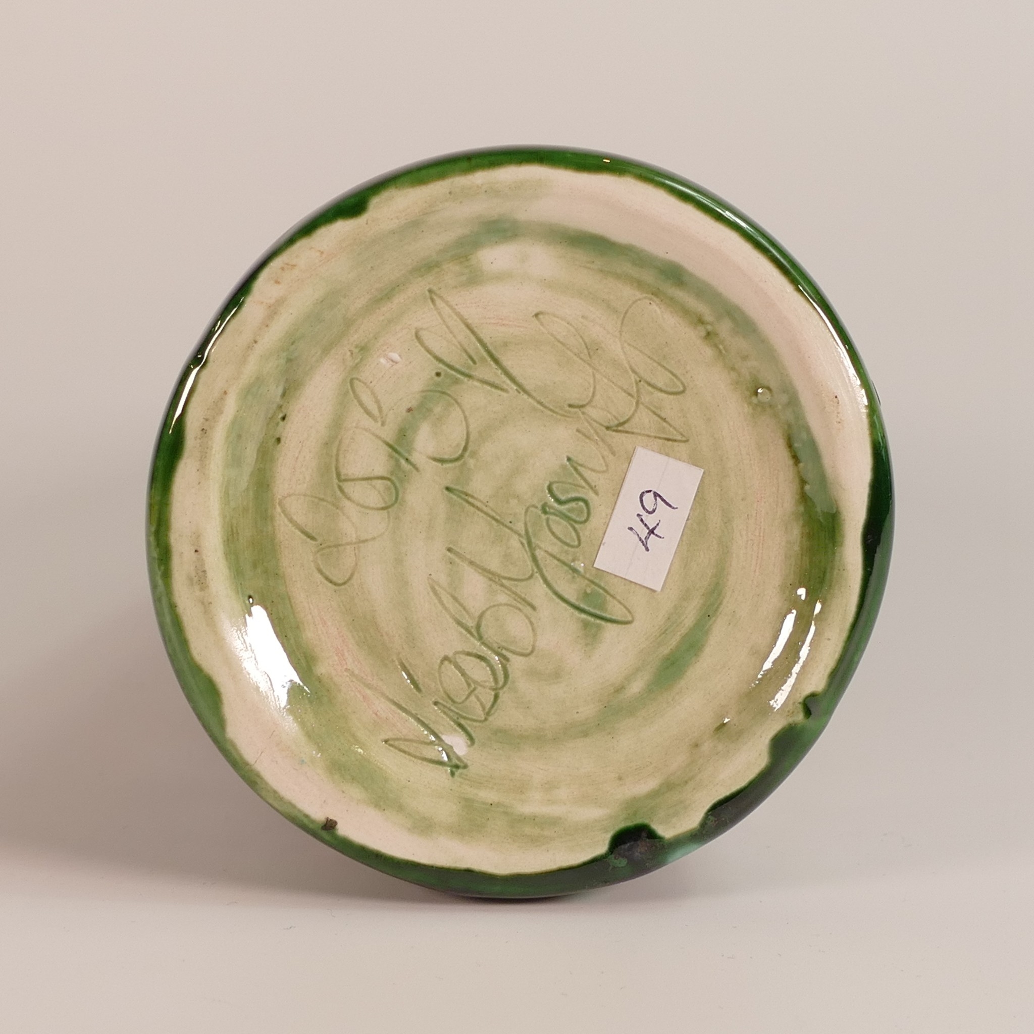 Artwork by Lise B. Moorcroft, Lisa B Moorcroft studio pottery trial vase with stylised frogs design, Made of pottery