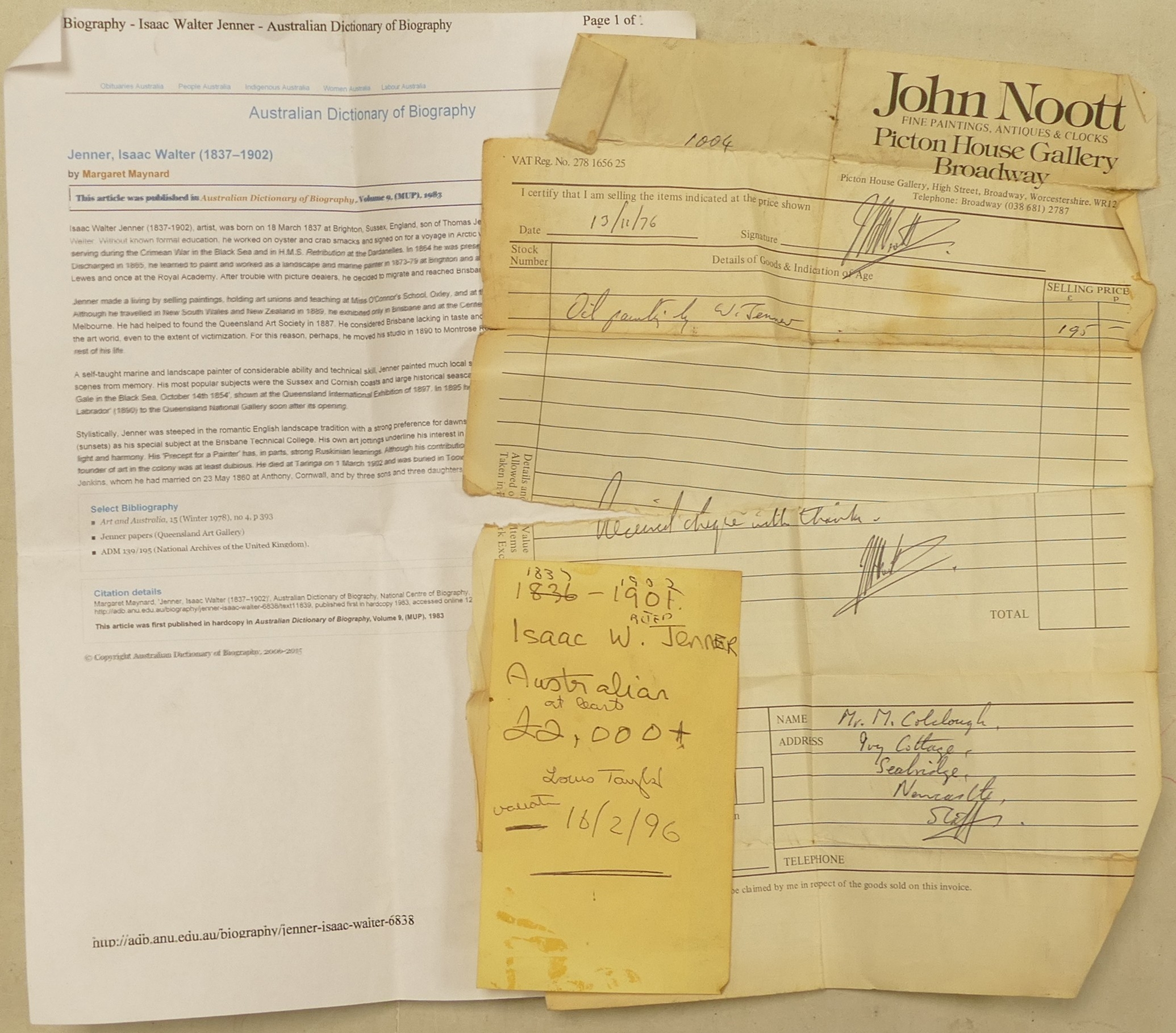 Artwork by Isaac Walter Jenner, Isaac Walter JENNER (1836-1901) 'Mouth of Arun at Knighton Surrey, upright spandril', Made of Oil on board, in square gilt