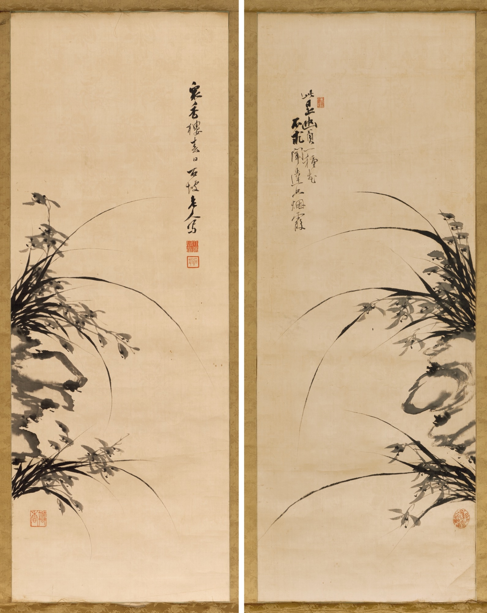 Li Shiying | A pair of orchid and stone paintings | MutualArt