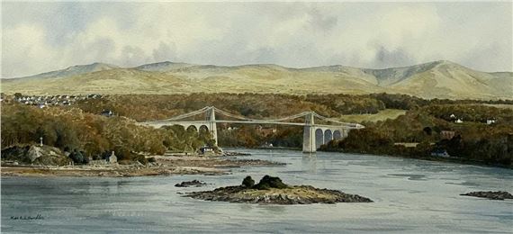 MAX A. S. HAMBLEN (British 20th century) watercolour - Menai Suspension Bridge - Max A. S. Hamblen