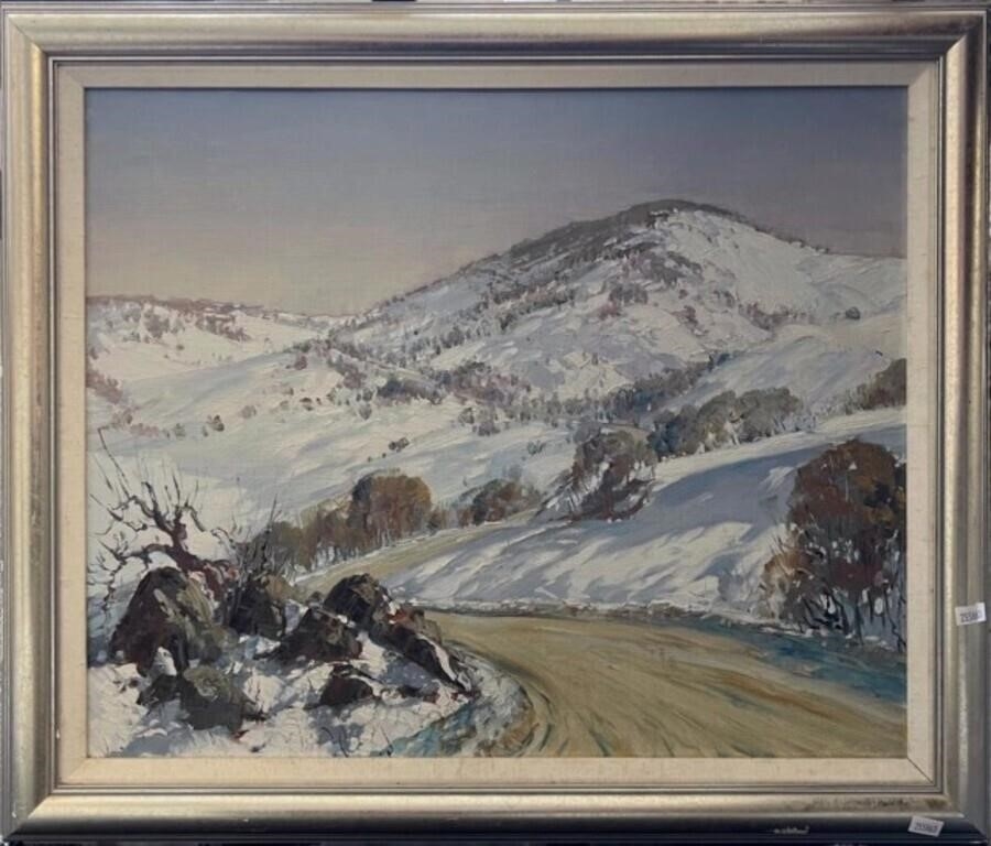 Artwork by Alan Robert Colquhoun Grieve, The Snowy Mountains Road, Made of oil on board