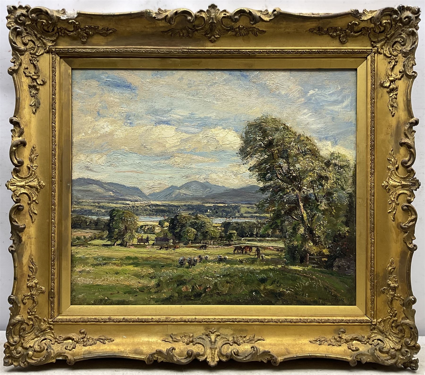 Herbert Royle | Pastoral River Valley with Sheep and Horses Grazing ...