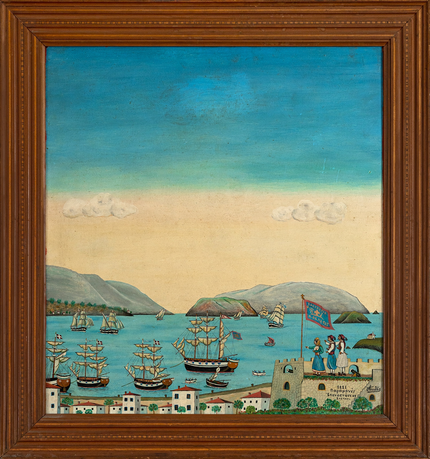 Artwork by Athanasios Goudis, 1821 Eve of the Revolution, Spetses, Made of oil on wood