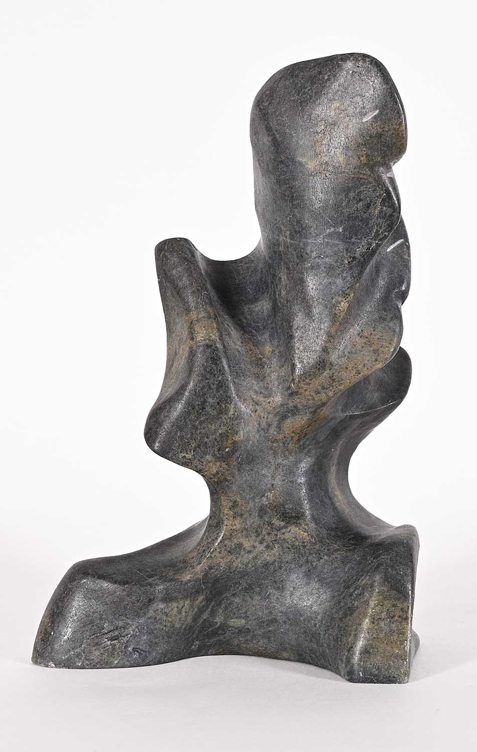 Artwork by Alex Alikashuak, Couple, Made of grey stone carving