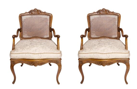 White | Pair of Antique French Country Style Caned Rattan Chairs ...