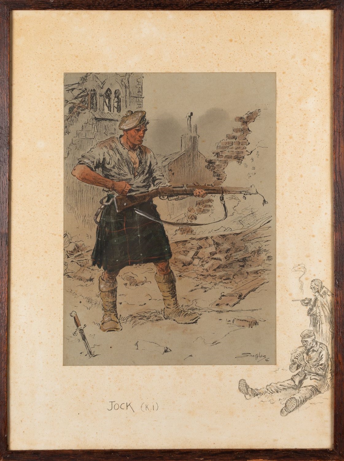 Artwork by Charles Johnson Payne, Charles 'Snaffles' Johnson Payne (British,1884-1967) A Heilan Lad, and Jock (K, Made of printed and hand coloured