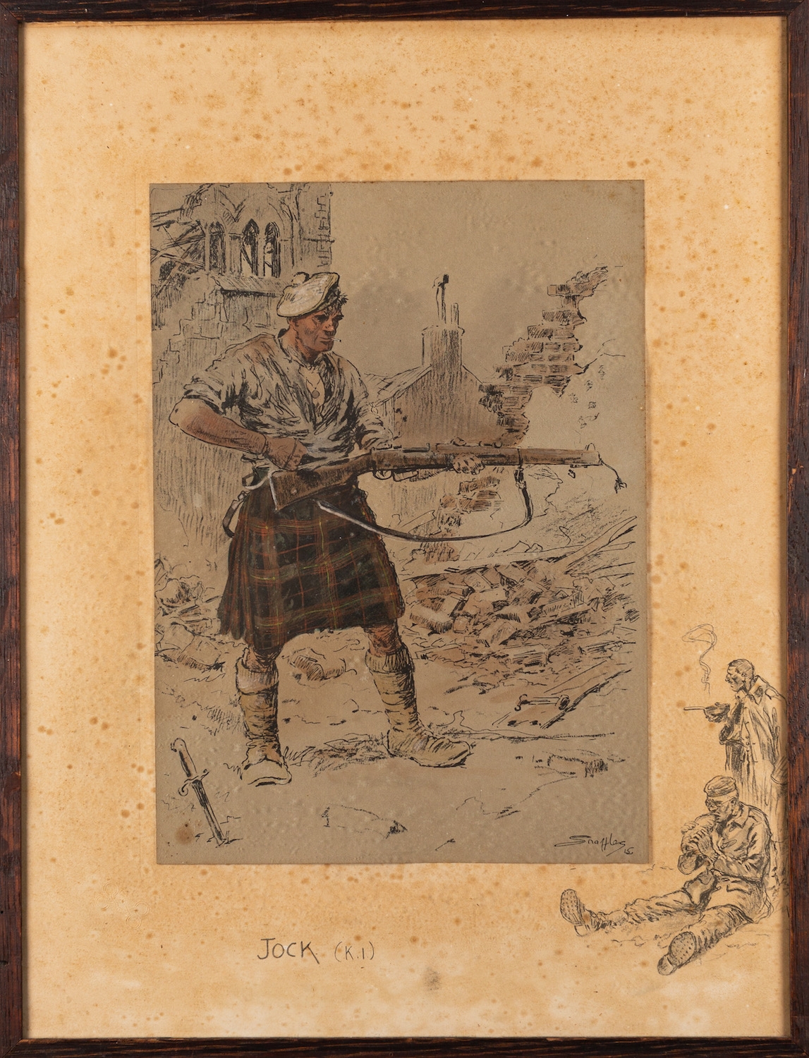Artwork by Charles Johnson Payne, Charles 'Snaffles' Johnson Payne (British,1884-1967) A Heilan Lad, and Jock (K, Made of printed and hand coloured