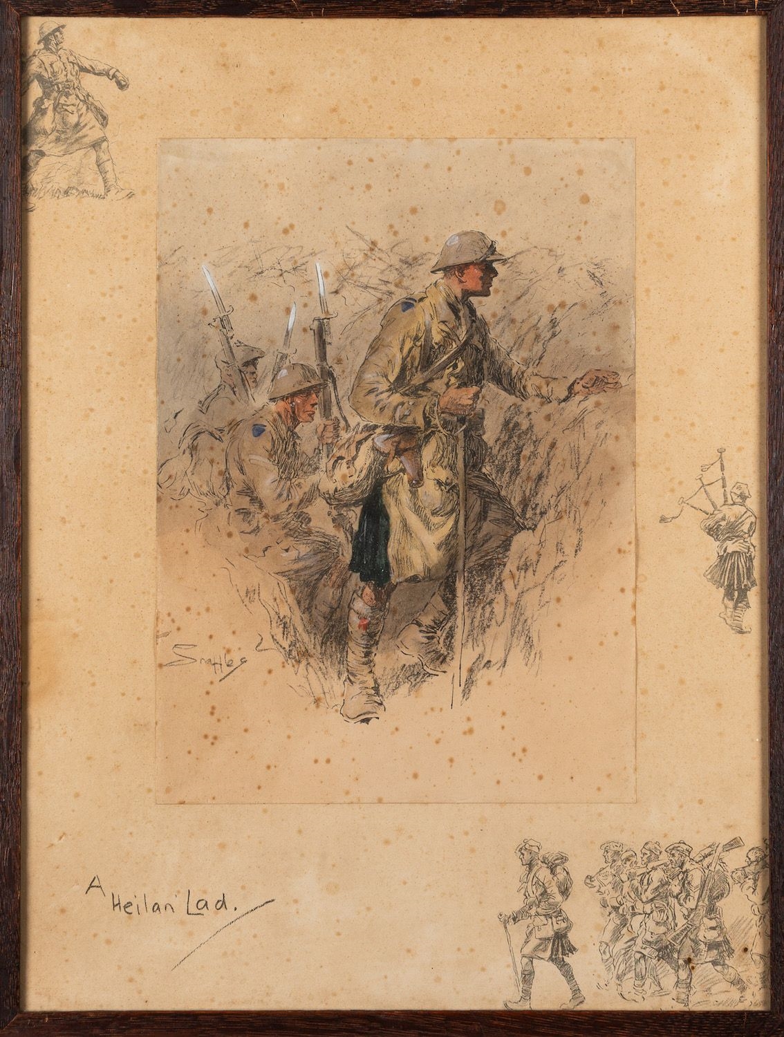 Artwork by Charles Johnson Payne, Charles 'Snaffles' Johnson Payne (British,1884-1967) A Heilan Lad, and Jock (K, Made of printed and hand coloured