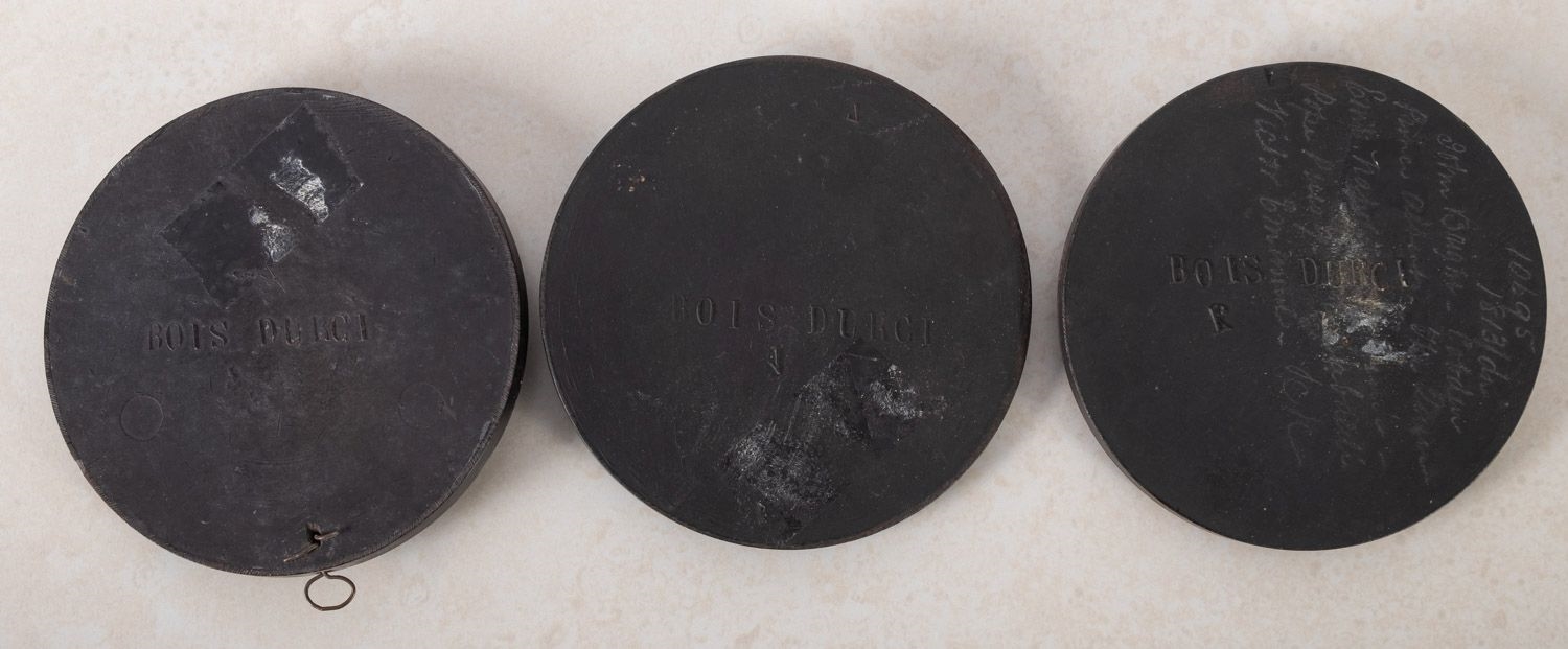 Artwork by Prince Albert, A group of three 'Bois Durci' Bakelite Medallions, with relief busts of ' Prince Albert, Made of Bakelite Medallions, with relief