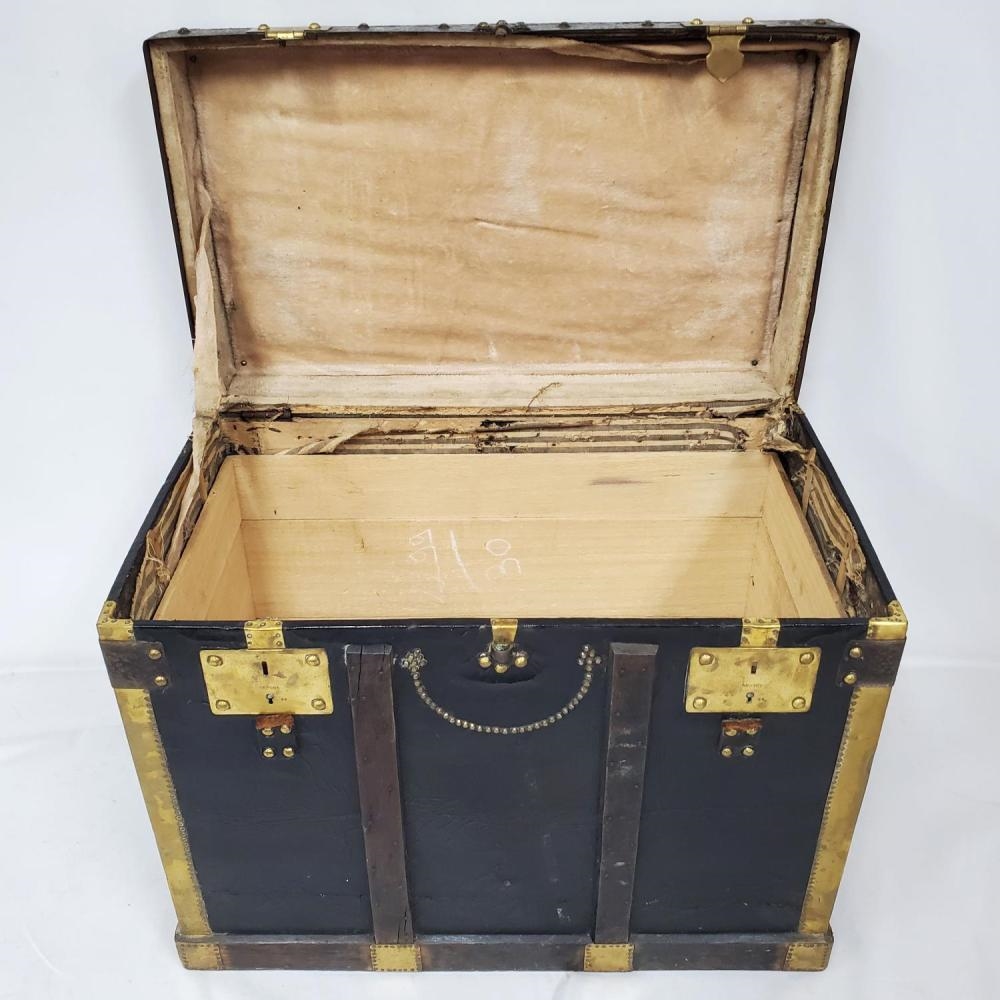 Black | Antique French Moleskin & Wooden Traveling Trunk | MutualArt