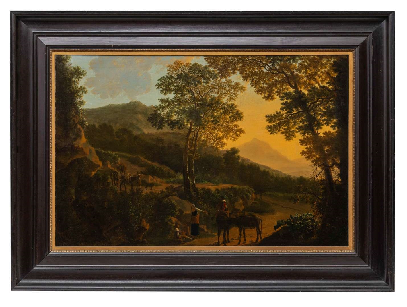 Artwork by Willem de Heusch, Italian landscape with peasants and donkeys, Made of oil on canvas
