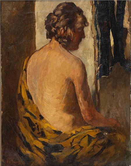 Portrait of lady with yellow cloth by Wilhelmus Hendrikus Petrus Johannes de Zwart