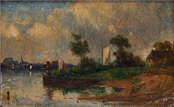 Riviergezicht met zeilschepen - Alexander Hieronymus Bakhuyzen