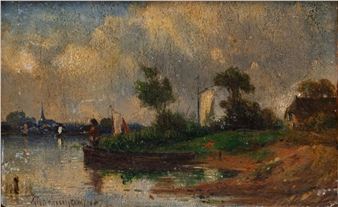 Riviergezicht met zeilschepen - Alexander Hieronymus Bakhuyzen