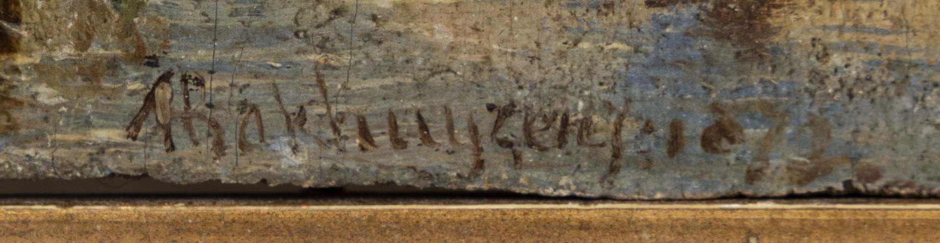 Artwork by Alexander Hieronymus Bakhuyzen, Riviergezicht met zeilschepen, Made of oil on panel