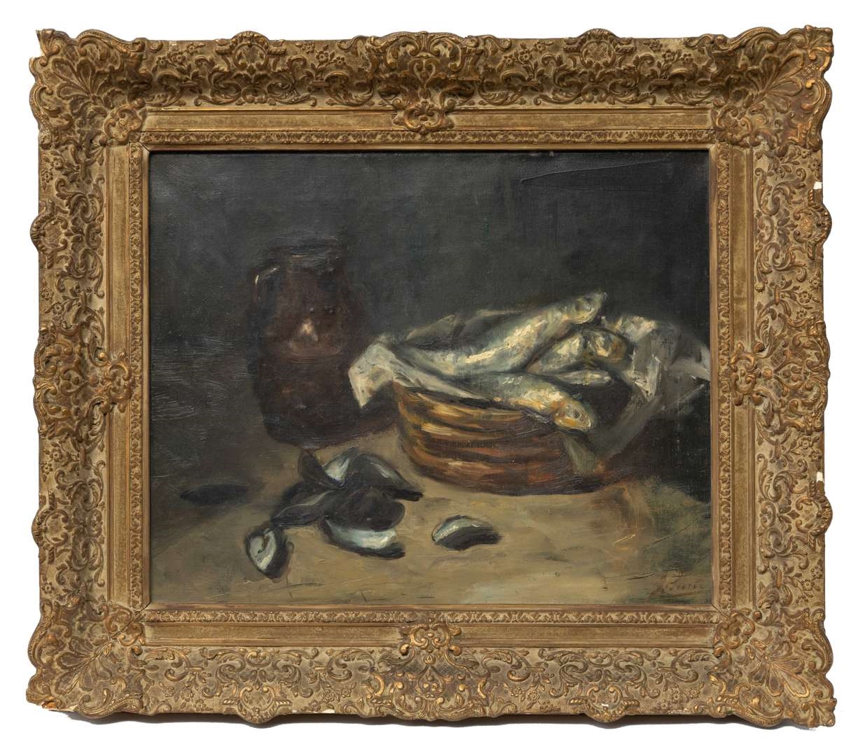 Artwork by Jacoba Surie, Stilleven met vissen en mosselen, Made of oil on canvas