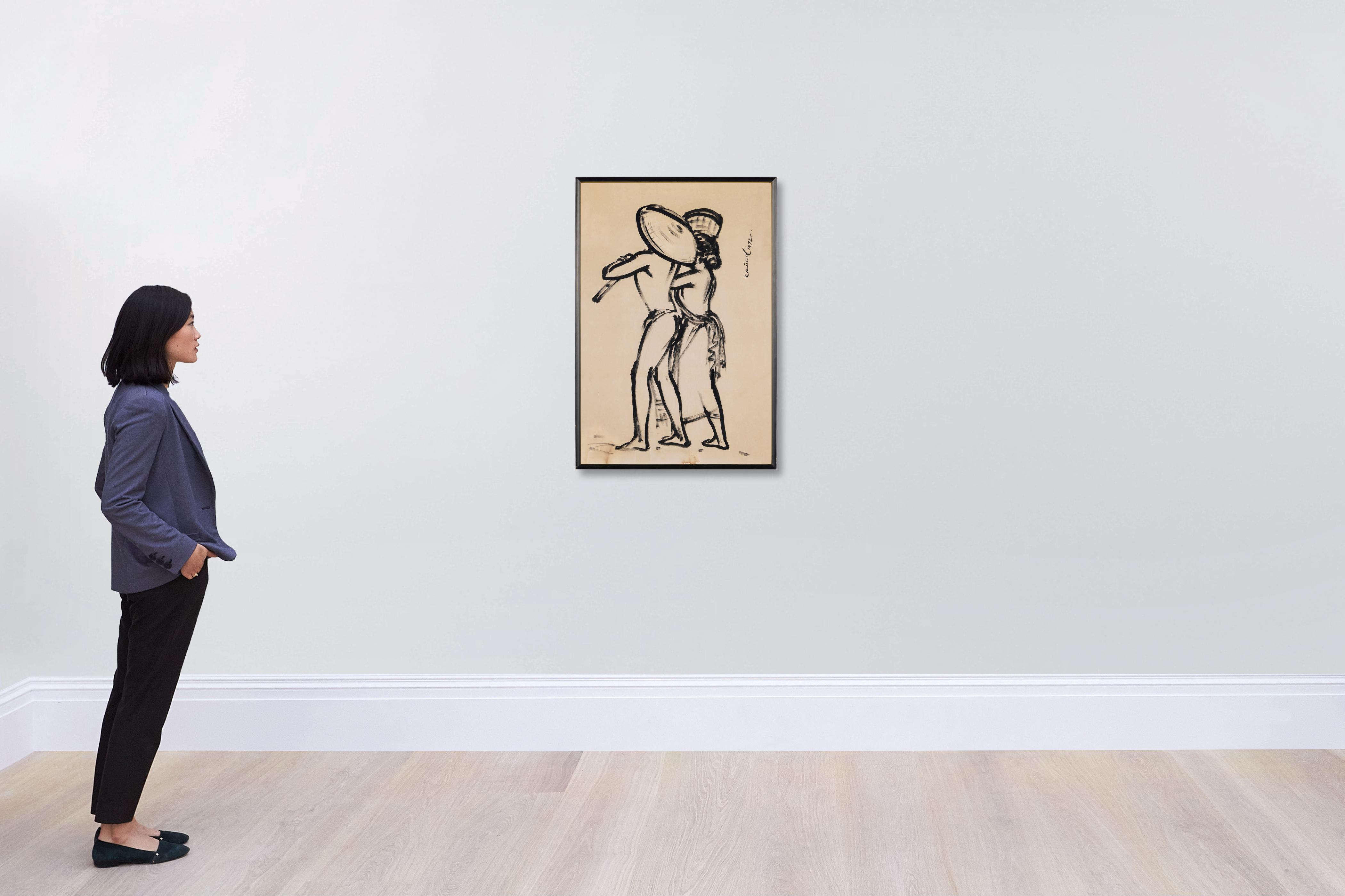 Artwork by Zainul Abedin, Untitled, Made of Ink on paper laid on card