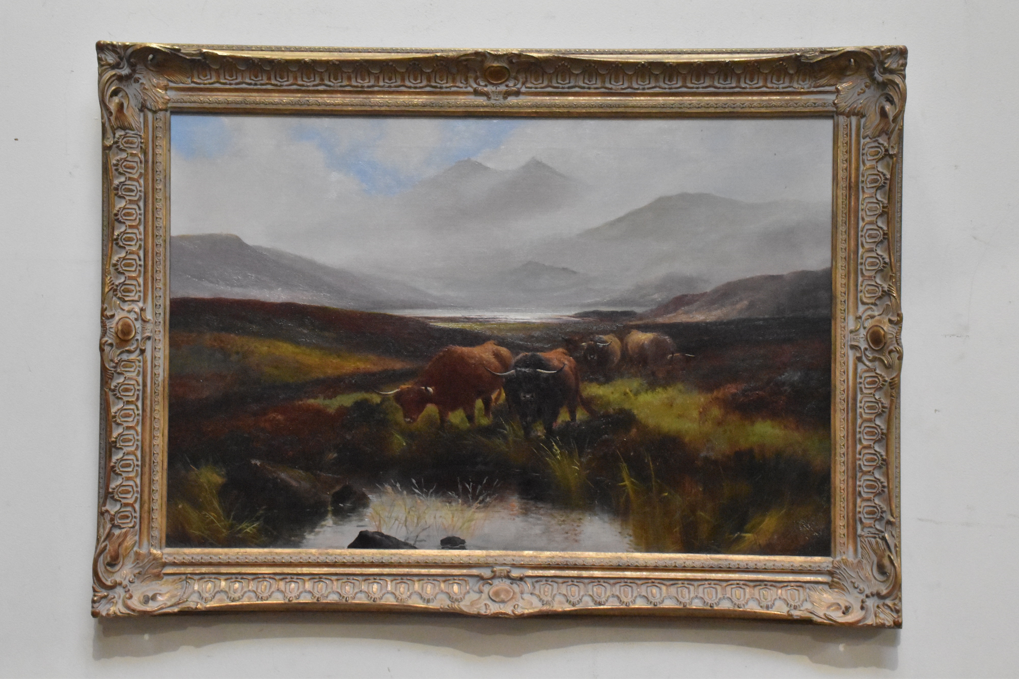 Henry R. Hall | Highland cattle in lake scene | MutualArt