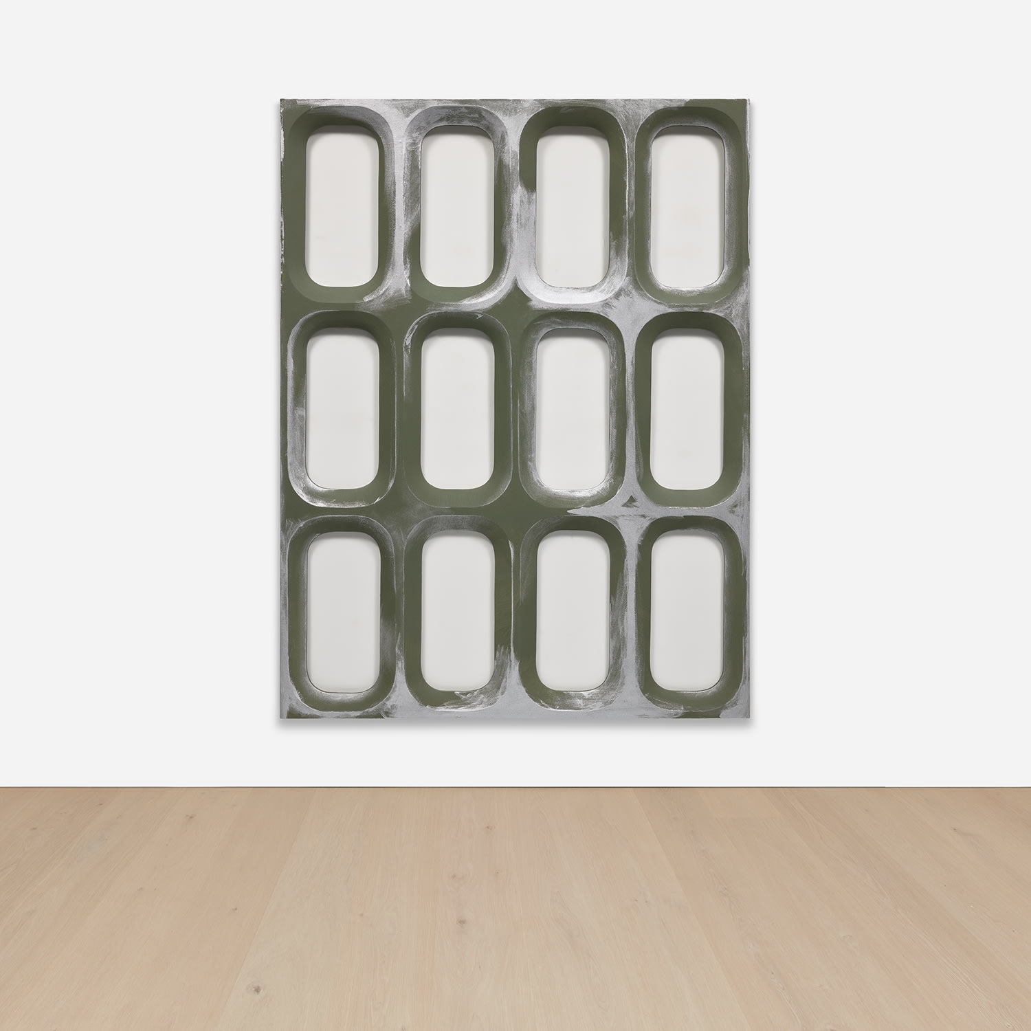 Artwork by Blair Thurman, Sardine Disaster, Made of acrylic and metallic paint on shaped canvas