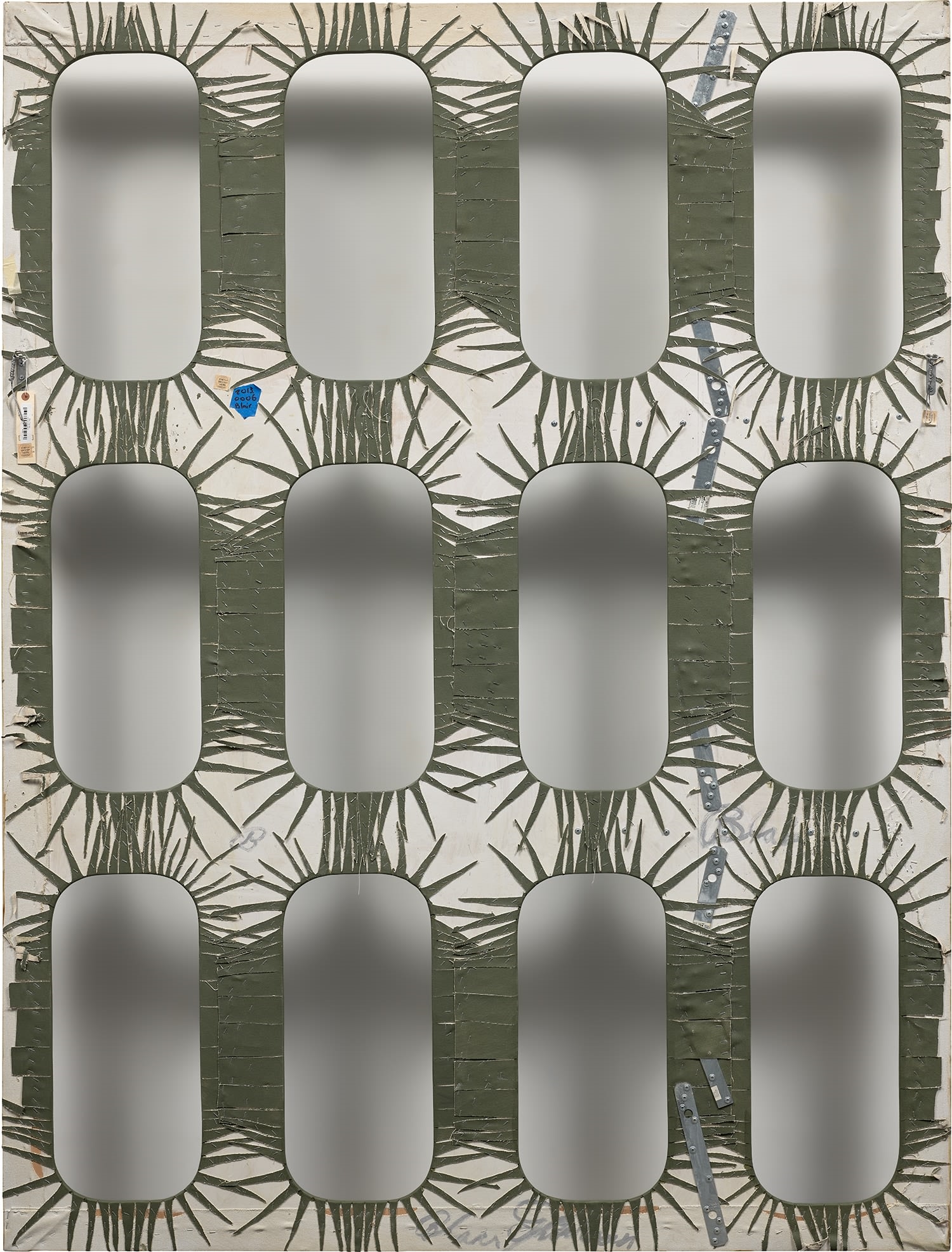 Artwork by Blair Thurman, Sardine Disaster, Made of acrylic and metallic paint on shaped canvas