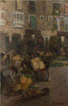 Pierre GOURDAULT (1880-1915) Market in Spain Oil on canvas, signed lower right - Pierre Gourdault