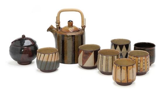 Kirsten Sloth | High-fired earthenware teapot, seven teacups and a lid ...