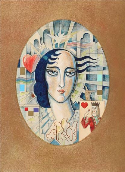 Composition with a woman and a game card - Franz Sedivy II