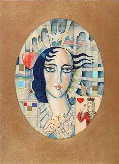 Composition with a woman and a game card - Franz Sedivy II