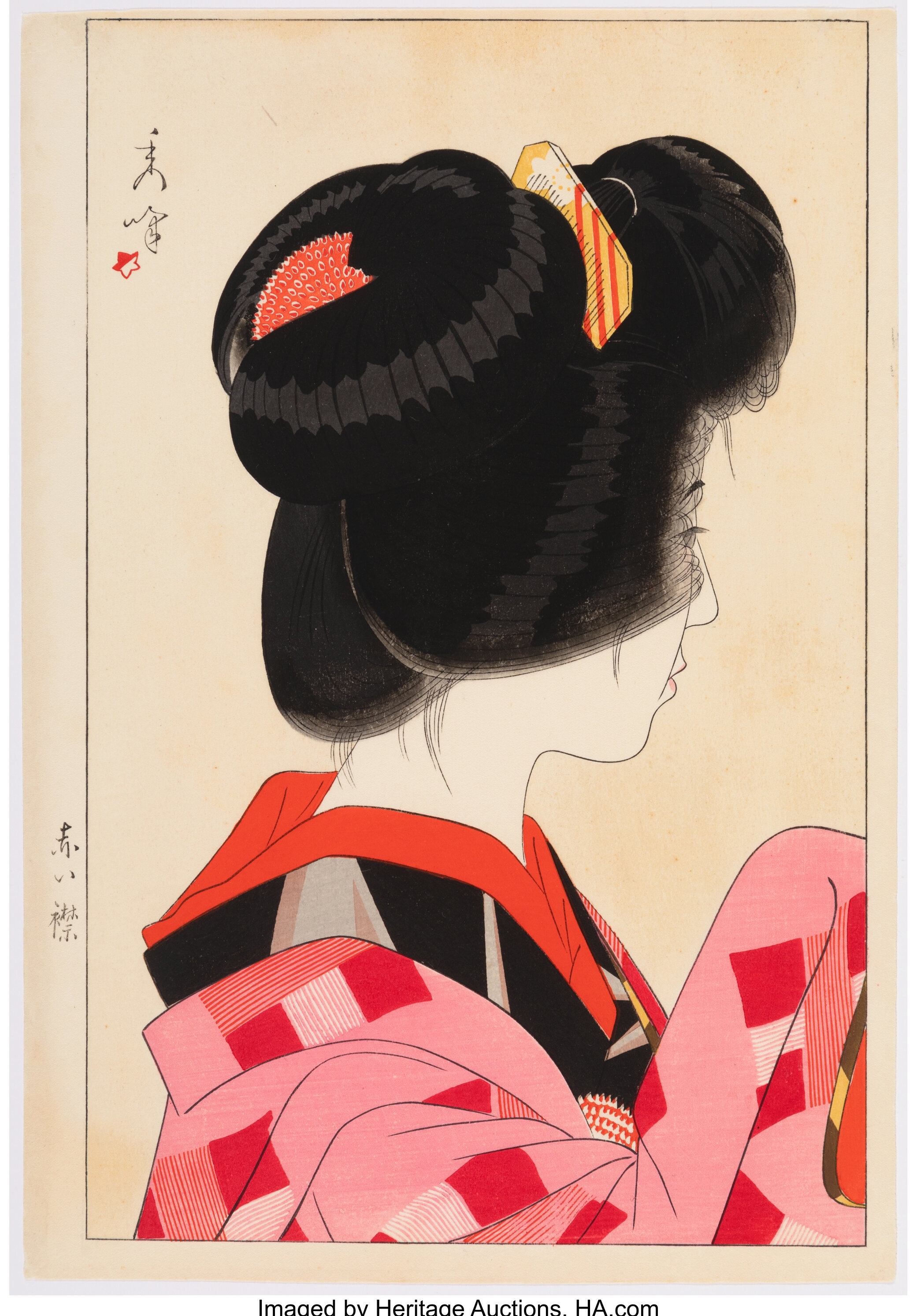 Artwork by Shuho‏ Yamakawa, Red Collar (Aka eri), Made of Woodblock print