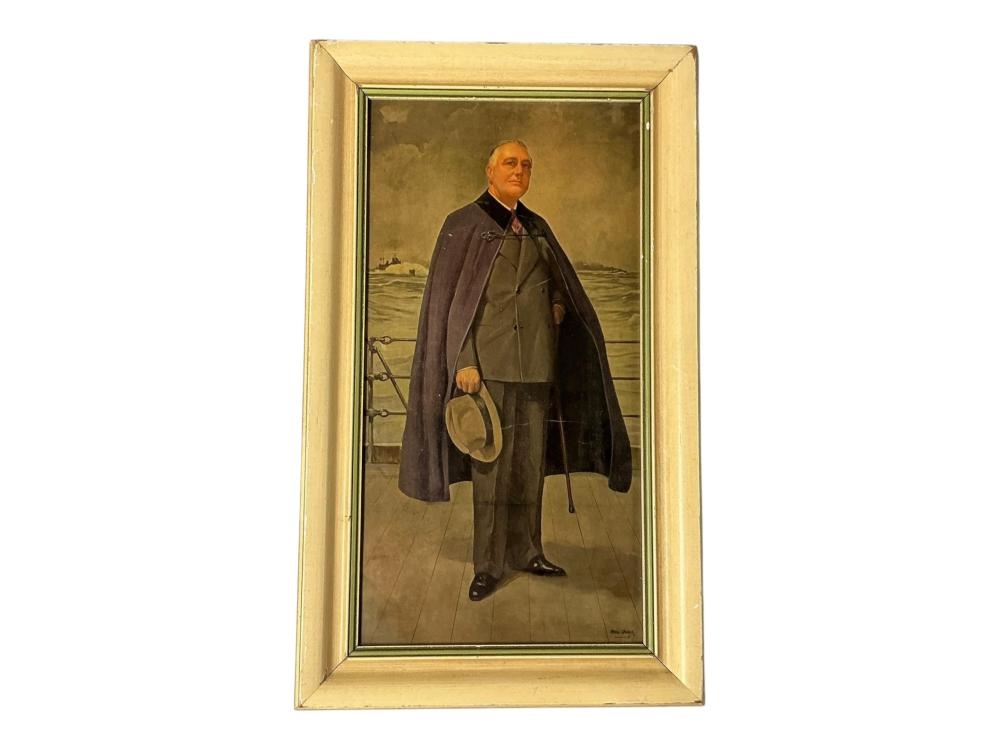 Artwork by Irving Sinclair, Framed Portrait of Franklin D. Roosevelt, Made of oil