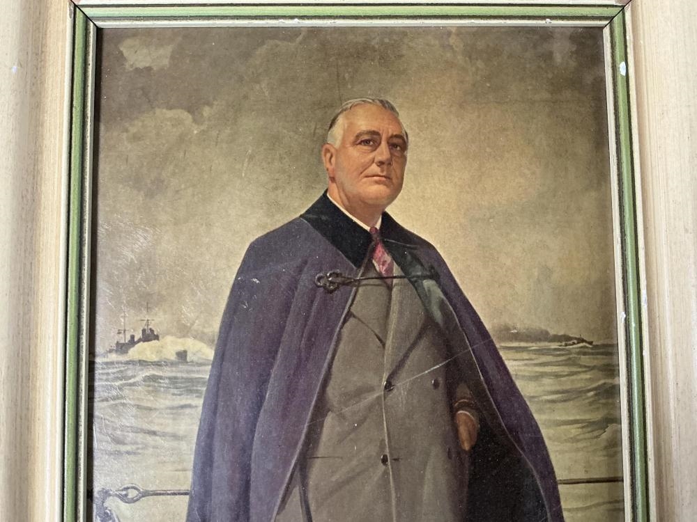 Artwork by Irving Sinclair, Framed Portrait of Franklin D. Roosevelt, Made of oil