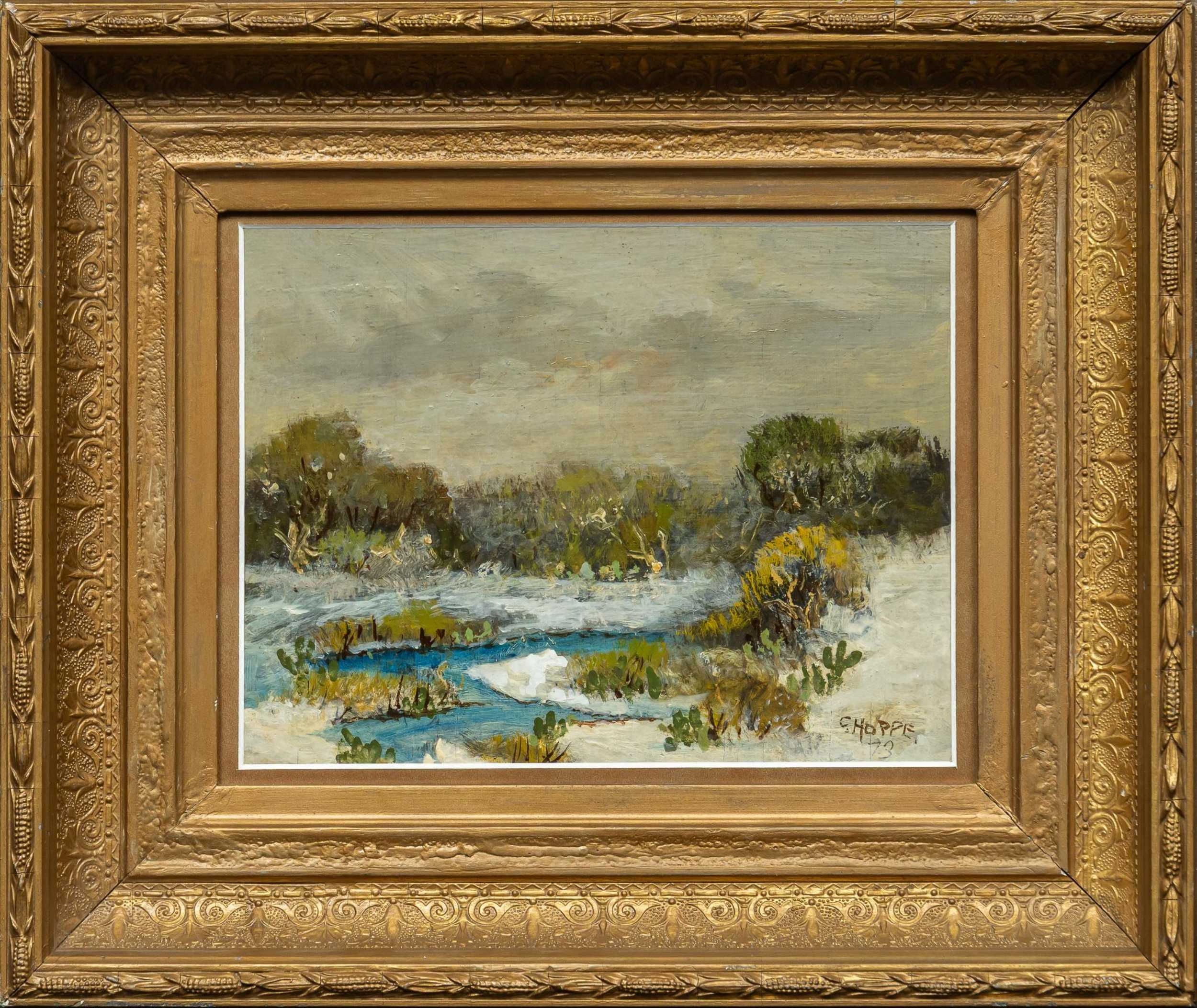 Artwork by Carl Thomas Hoppe, Snowy Creek with Cactus, Made of oil on panel