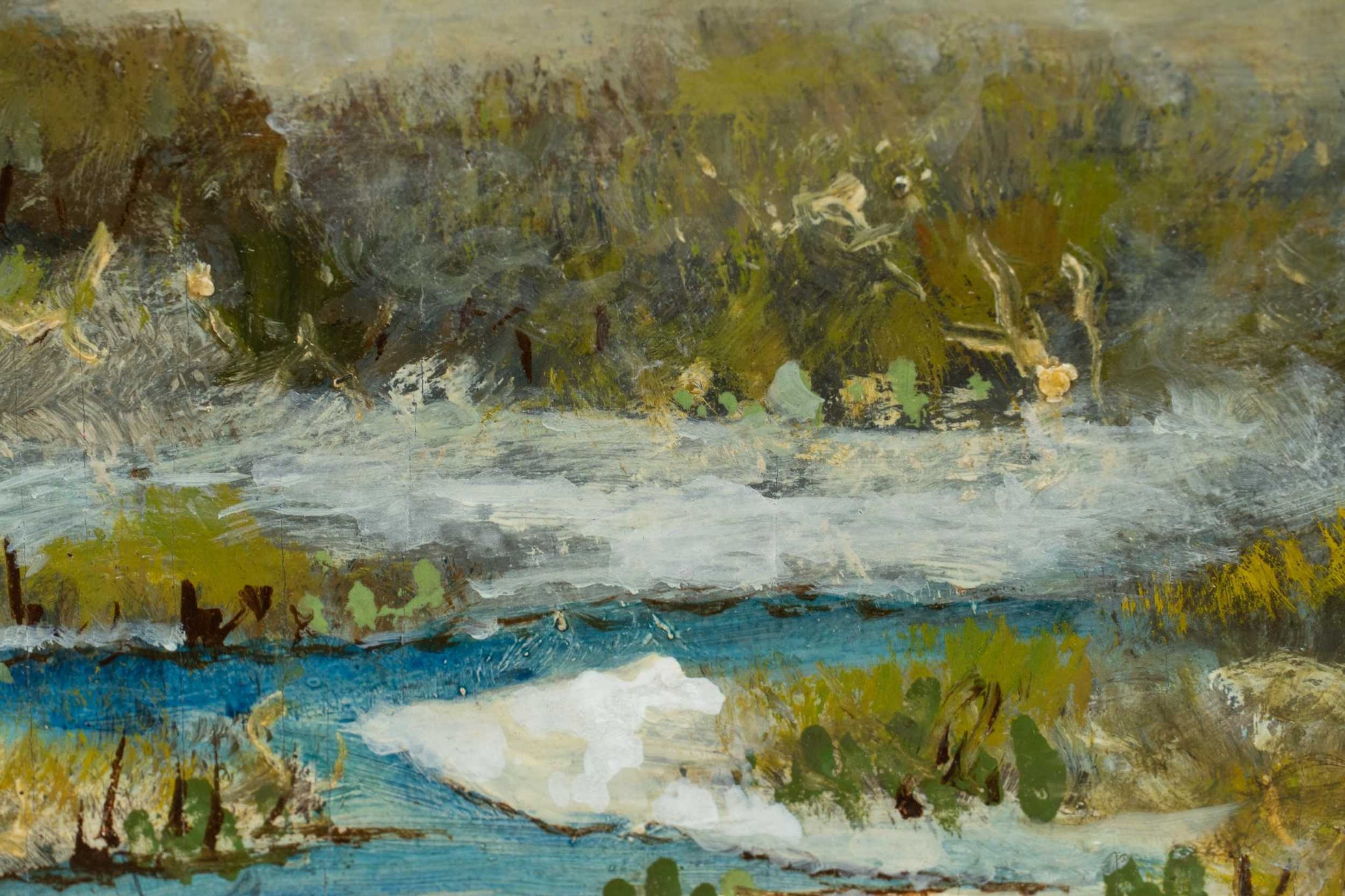Artwork by Carl Thomas Hoppe, Snowy Creek with Cactus, Made of oil on panel