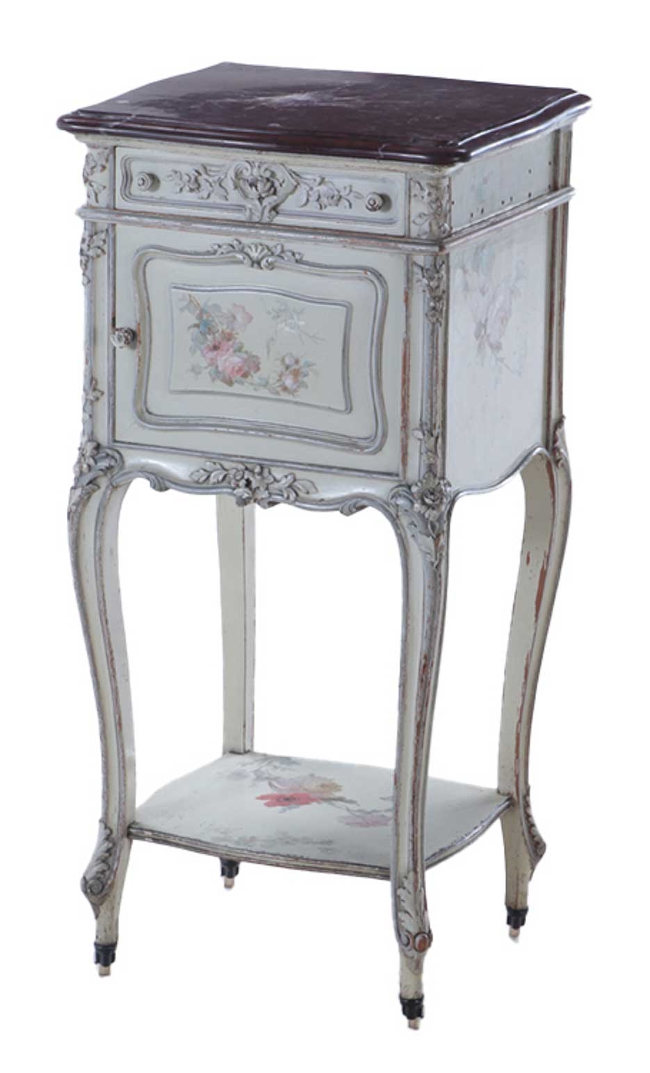 LOUIS | French Louis XV style paint decorated marble top night stand ...