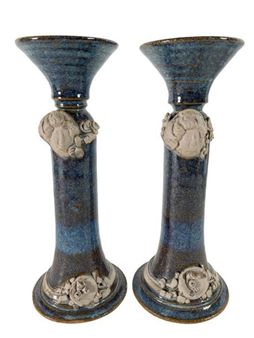 Pair Joan Kriegman Stoneware Candle Holders - Joan Kriegman