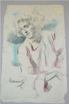 “Kopf eines Mannes mit Pfeife” (askART !!) & Hugo von Haberman, Porträt einer Frau mit lockigen Haaren - Josef Goller