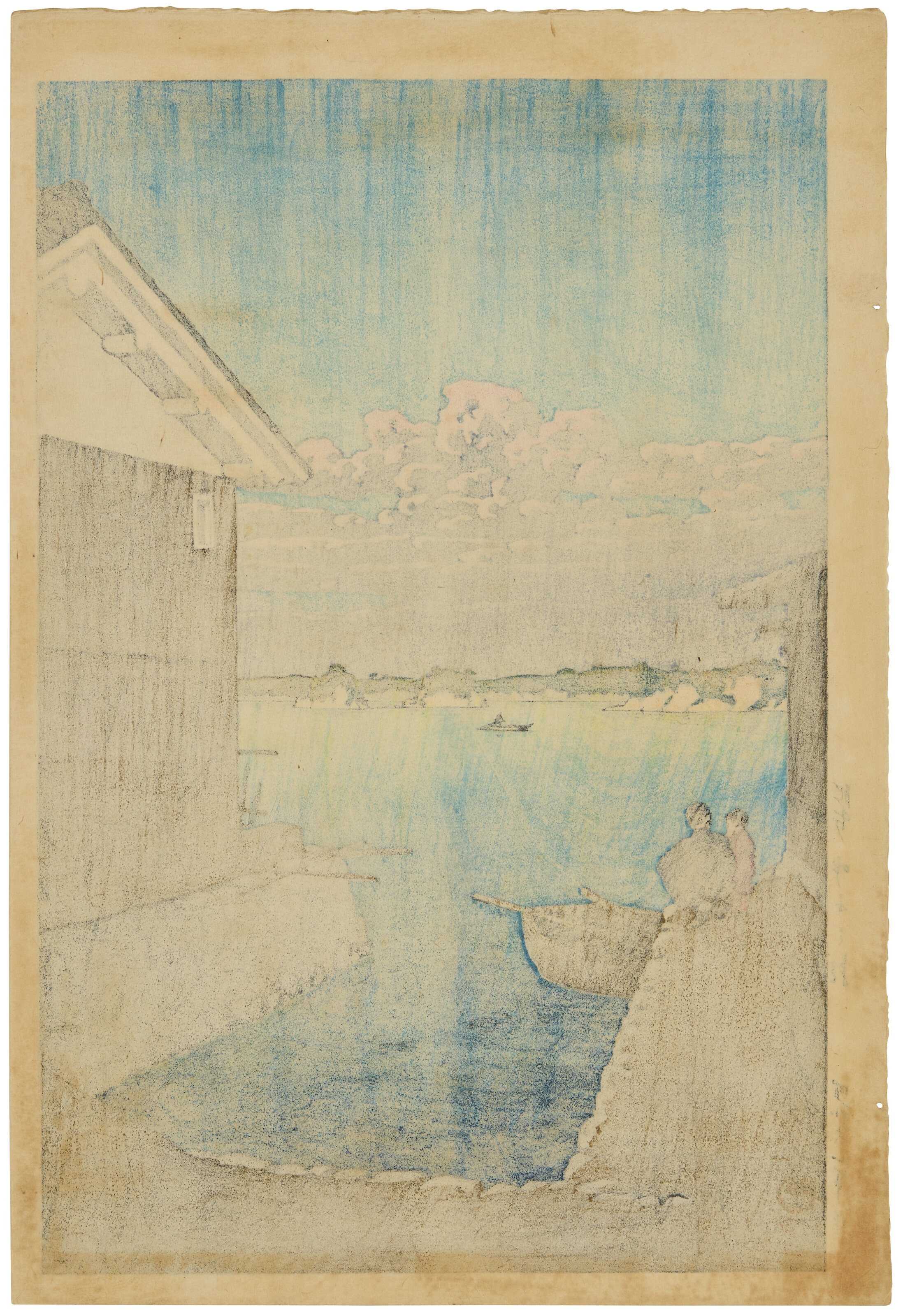 Artwork by Hasui Kawase, Hizen Yobuko no asa (Morning in Yobuko, Hizen), Made of Woodblock print