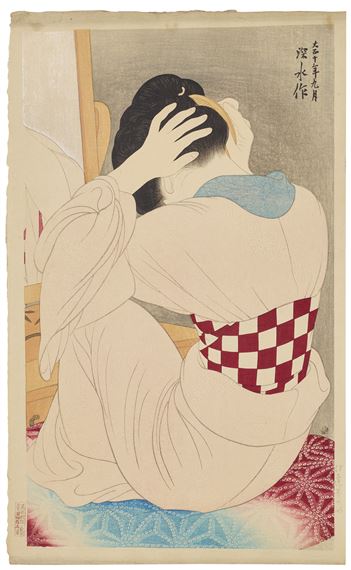 Datemaki no onna (Woman wearing an under-sash) by Shinsui Ito, 1921