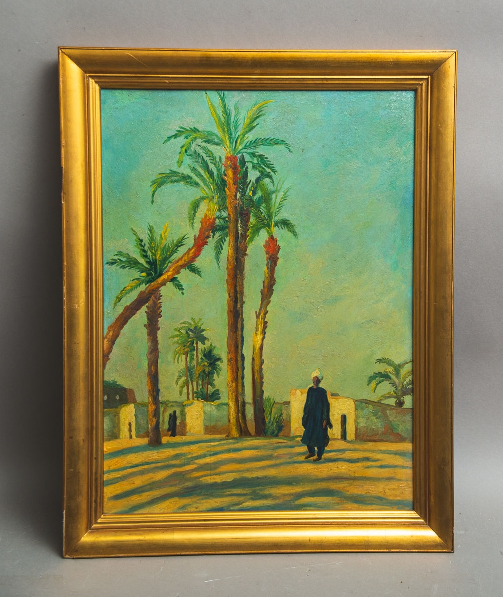 Artwork by Horst Bauer, Mann mit Turban in orientalischer Landschaft, Made of oil on wood panel