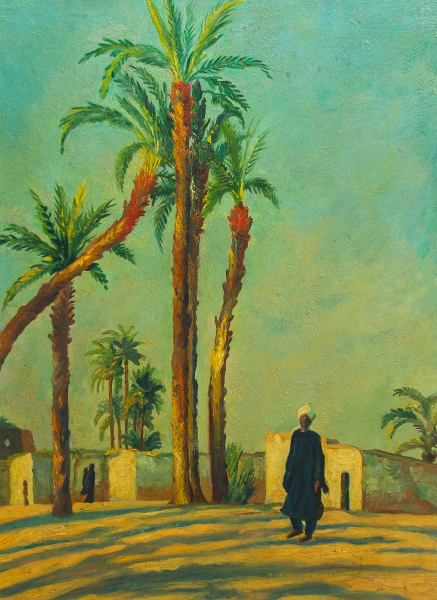 Artwork by Horst Bauer, Mann mit Turban in orientalischer Landschaft, Made of oil on wood panel