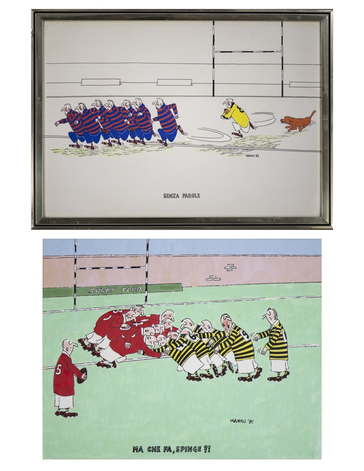 Umberto Mannu | Two humorous cartoons on the subject of Rugby (1982 ...