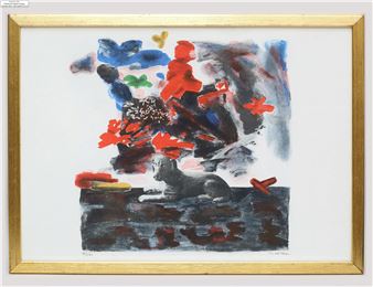 komposition med liggande hund - Ingegerd Möller Nygren