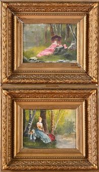 Pendant: Woman in the shade near the water - Woman in the shade reading Gil Blas  (x - Just Simon