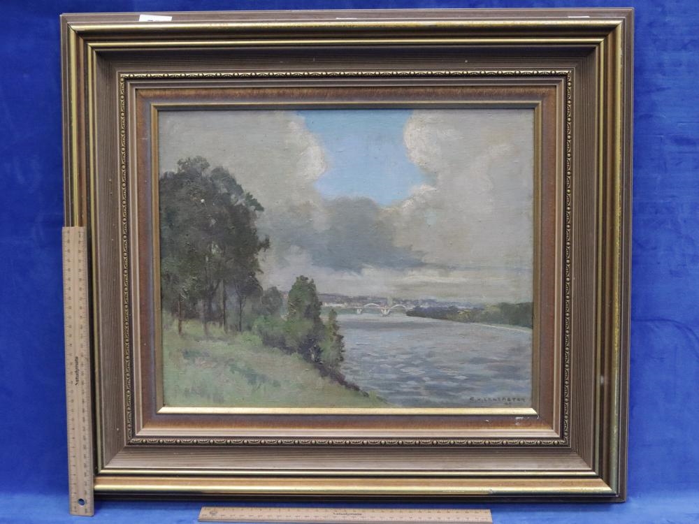 Artwork by Charles Lancaster, GREY ST. BRIDGE, BRISBANE, Made of OIL ON BOARD