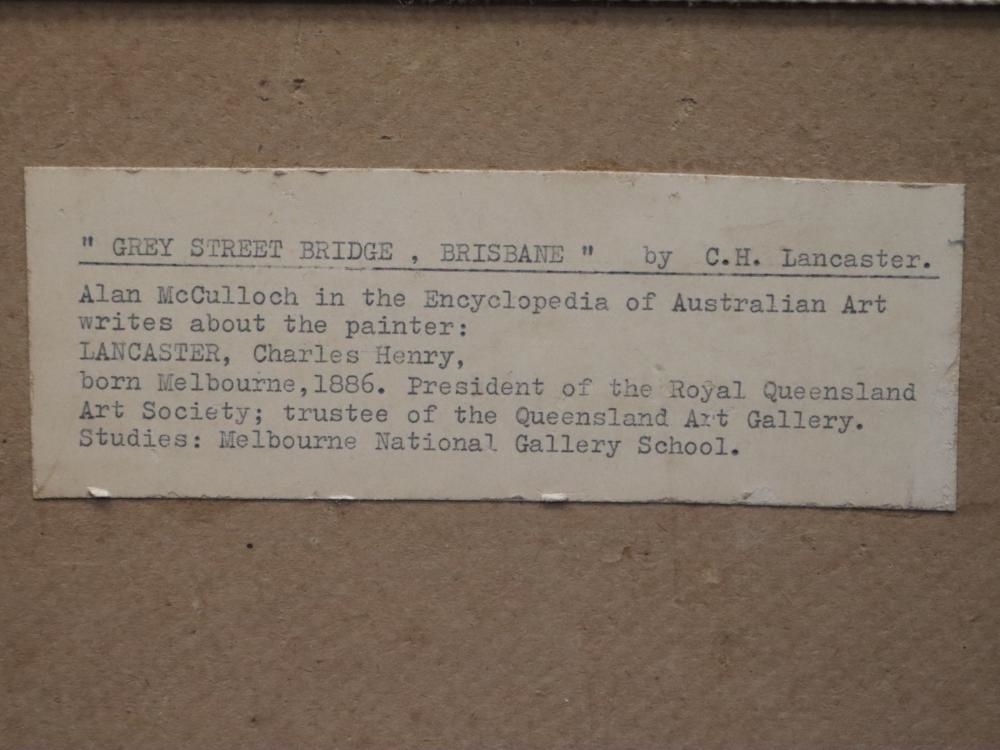 Artwork by Charles Lancaster, GREY ST. BRIDGE, BRISBANE, Made of OIL ON BOARD