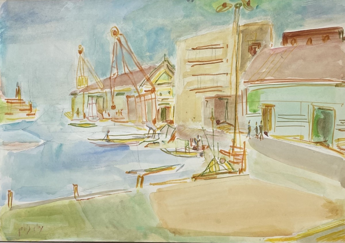 Artwork by Nahum Gutman, The Port of Jaffa, Made of Watercolor