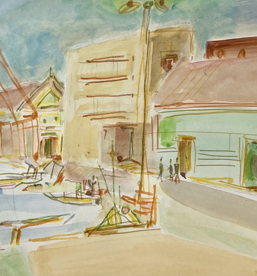 Artwork by Nahum Gutman, The Port of Jaffa, Made of Watercolor